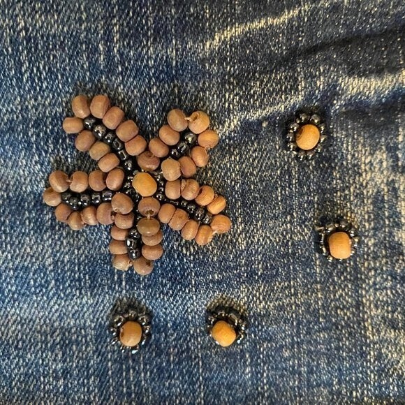 Leo Roma Bootcut Beaded Accents Boho Distressed Women Jeans Size 7 - Picture 4 of 13